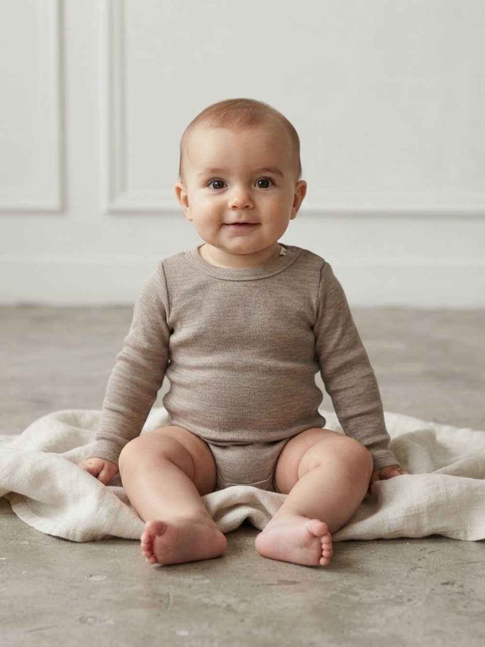 H&M 100% Washable Wool Beige Long Sleeve Bodysuit